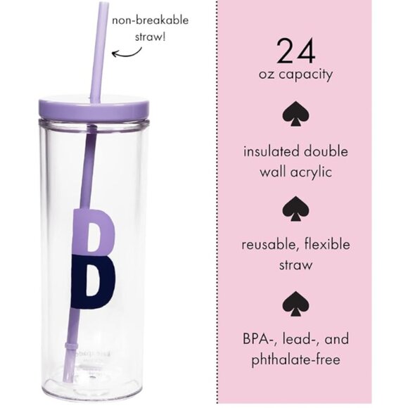 Kate spade Initial Thermal Tumbler cup With Straw, B purple nwt - Picture 2 of 4